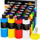 Nicpro 24 Colors Large Bulk Acrylic Paint Set (8.45 oz,250 ml) Non Toxic Artist Painting Supplies for Multi Surface Canvas, Wood, Fabric Leather, Rock, Glass, Paper, Crafts, Hobby with Color Wheel Nicpro