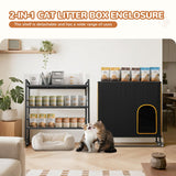 Lekereise Cat Litter Box Enclosure, Large Hidden Litter Box Furniture with Removable Waterproof Cover, Kitty Litter Box Furniture with 3-Tier Adjustable Shelves Storage and Wheels (70.87”H, Black) Lekereise