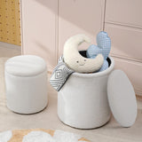 oakvivo Round Ottoman Foot Stool with Storage Set of 2, Storage Ottoman with Removable Lid, Soft Teddy Velvet Upholstered Footstool, Vanity Stool for Makeup, Foot Rest for Living Room, Bedroom, White oakvivo