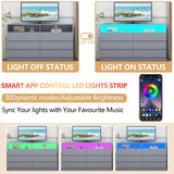 Gyfimoie 6 Drawers Dresser with Power Outlet, Accent Chests of Drawers with LED Light, Modern Storage Dresser for Bedroom, Living Room Gyfimoie