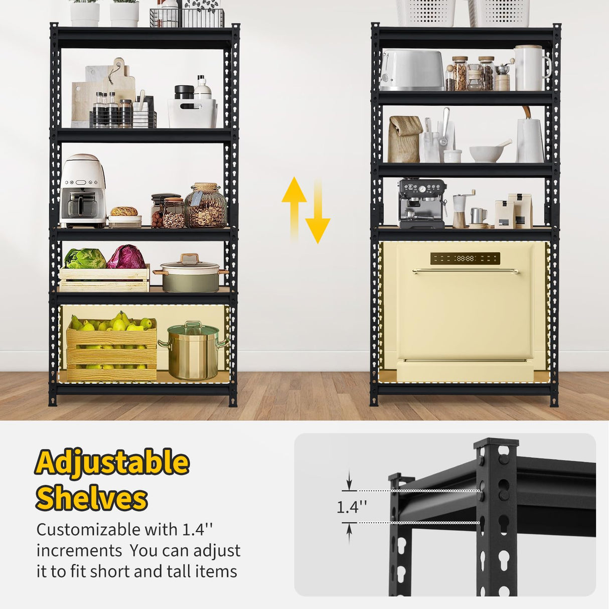 KOKEBREN Garage Shelving Heavy Duty Storage Shelves 2000Lbs Capacity, 5 Tier Adjustable Metal Shelving Unit 48" W x 18" D x 72" H, Industrial Utility Rack for Kitchen Pantry KOKEBREN