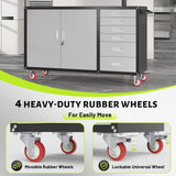 Rumetol 55"W Heavy Duty Rolling Workbench with Drawers and Storage,1000 LBS Capacity Work Bench with Lockable Cabinet & Adjustable Shelf,Garage Workbench with Pegboard & Wheels for Garage/Repair Shop Rumetol