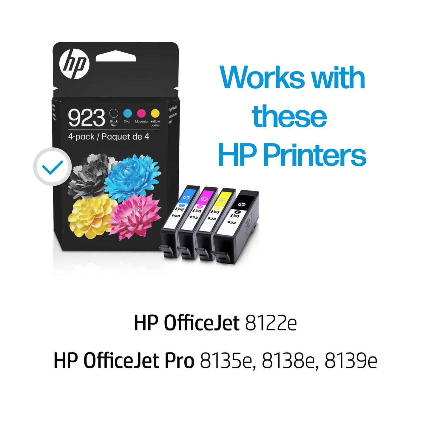 HP 923 Black, Cyan, Magenta, Yellow Ink Cartridges (4-Pack) | Works OfficeJet 8120 Series, OfficeJet Pro 8130 Series | Eligible for Instant Ink | 6C3Y6LN