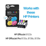 HP 923 Black, Cyan, Magenta, Yellow Ink Cartridges (4-Pack) | Works OfficeJet 8120 Series, OfficeJet Pro 8130 Series | Eligible for Instant Ink | 6C3Y6LN HP