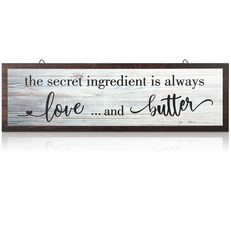 Jetec The Secret Ingredient Is Always Love and Butter Sign Funny Wood Kitchen Sign Funny Farmhouse Wall Decor Rustic Kitchen Wall Decoration, 15.7 x 4.7 Inch(White) Jetec