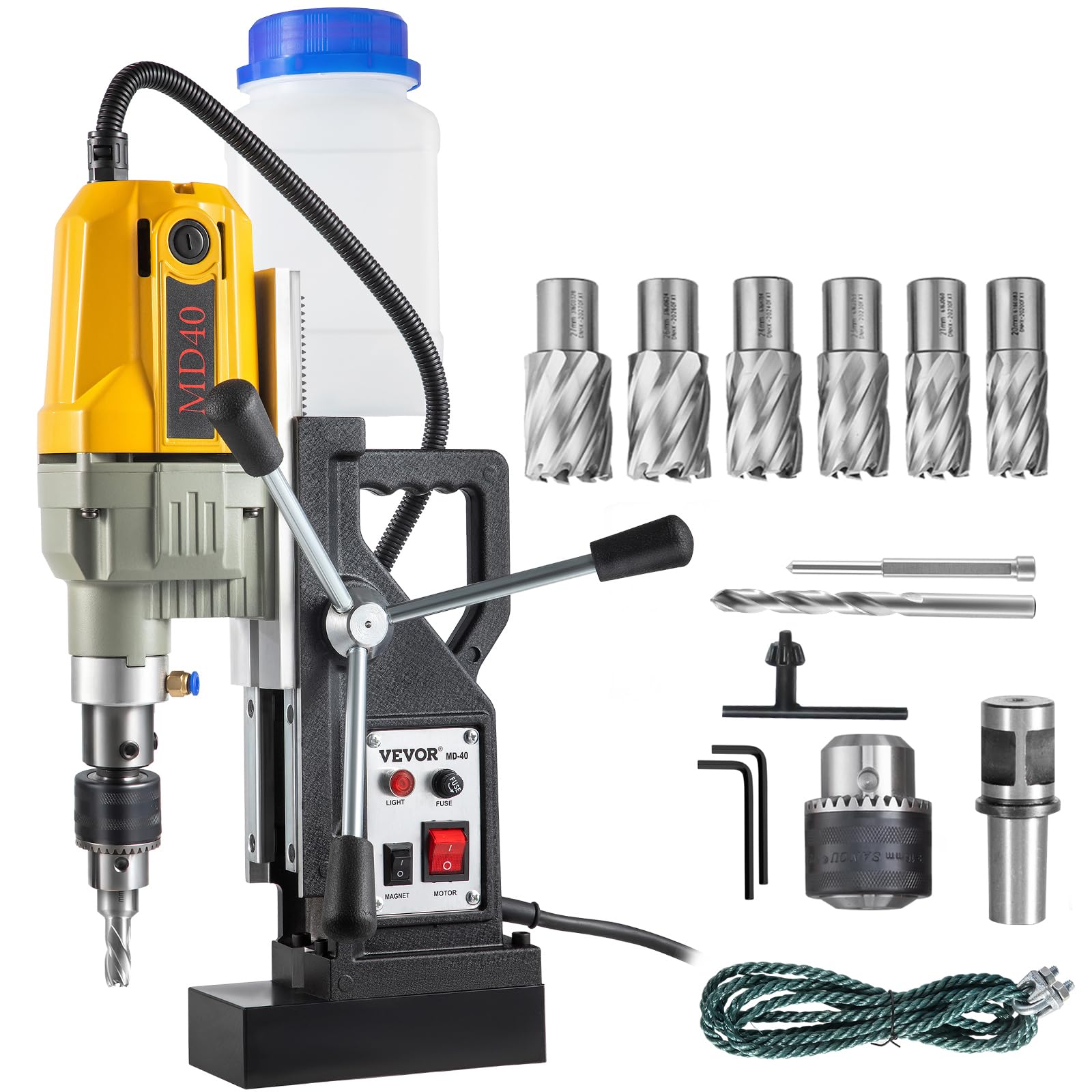 VEVOR Magnetic Drill, 1100W 1.57" Boring Diameter, 2697lbf/12000N Portable Electric Mag Drill Press with 7 Bits, 580 RPM Max Speed Drilling Machine for any Surface and Home Improvement - WoodArtSupply