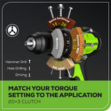 Greenworks 24V Brushless 1/2" Hammer Drill (530 in-lbs.) 2.0Ah Battery and Charger Included, DDG402 Greenworks