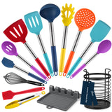 HOTEC Heat Resistant Silicone Kitchen Utensils, Cooking Utensil Set, Spatula Set, BPA Free, Kitchen Gadgets, Utensils Holder, Dishwasher Safe, 14pcs Multicolor HOTEC