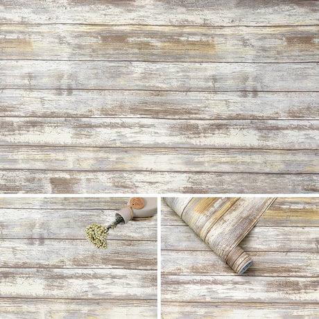 Arthome Distressed Wood Contact Paper 17''x120'' Self-Adhesive Removable Wood Peel and Stick Wallpaper Decorative Wood Plank Film Vintage Wall Covering for Furniture Easy to Clean Wooden Grain Paper Arthome WALL DECOR