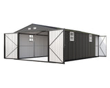 AMERLIFE 13.2x21x8 FT Outdoor Storage Shed, Huge Metal Garage Shed with 2 Double Hinged 4 Windows and Doors, Carport for Car, Truck, Bike, Garbage Can and Lawnmower, Dark Grey AMERLIFE