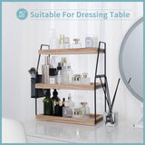 Bathroom Counter Organizer, 3-Tier Standing Storage Shelf with Basket, Wood Tray for Skincare Vanity Organizer Uneviesyka