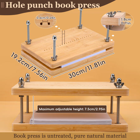 JUPEAN Bookbinding Kit, Book Making Kit, Bookbinding Punching Guide Set, 11.6”x7.9” Hole Punching Book Press Books Binding Materials with Bone Folder Awl Binding Strap for Craft DIY JUPEAN