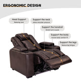 ANJ Power Home Theater Seating Recliner Chairs, PU Leather Recliner with Cup Holder, Electric Movie Theater Reclining Chairs with Adjustable Powered Headrest, LED Lights, Hidden Arm Storage (Brown) ANJ