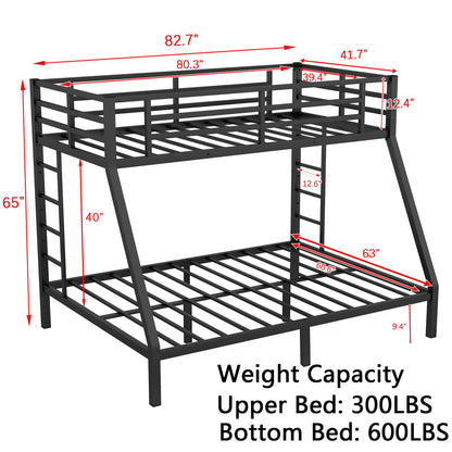 Heavy Duty Bunk Bed for Adults, Twin XL Over Queen Bunk Beds with 2 Build in Ladder and Full Length Guardrail, Twin XL Over Queen Bunk Bed for Adults, Teens, Kids, No Box Spring Needed