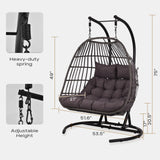 OTSUN Double Egg Swing Chair, Outdoor Wicker Hammock Chair with Cushions and Headrest Pillow, 2 Person Patio Hanging Chair for Indoor Patio Porch Garden, Black OTSUN