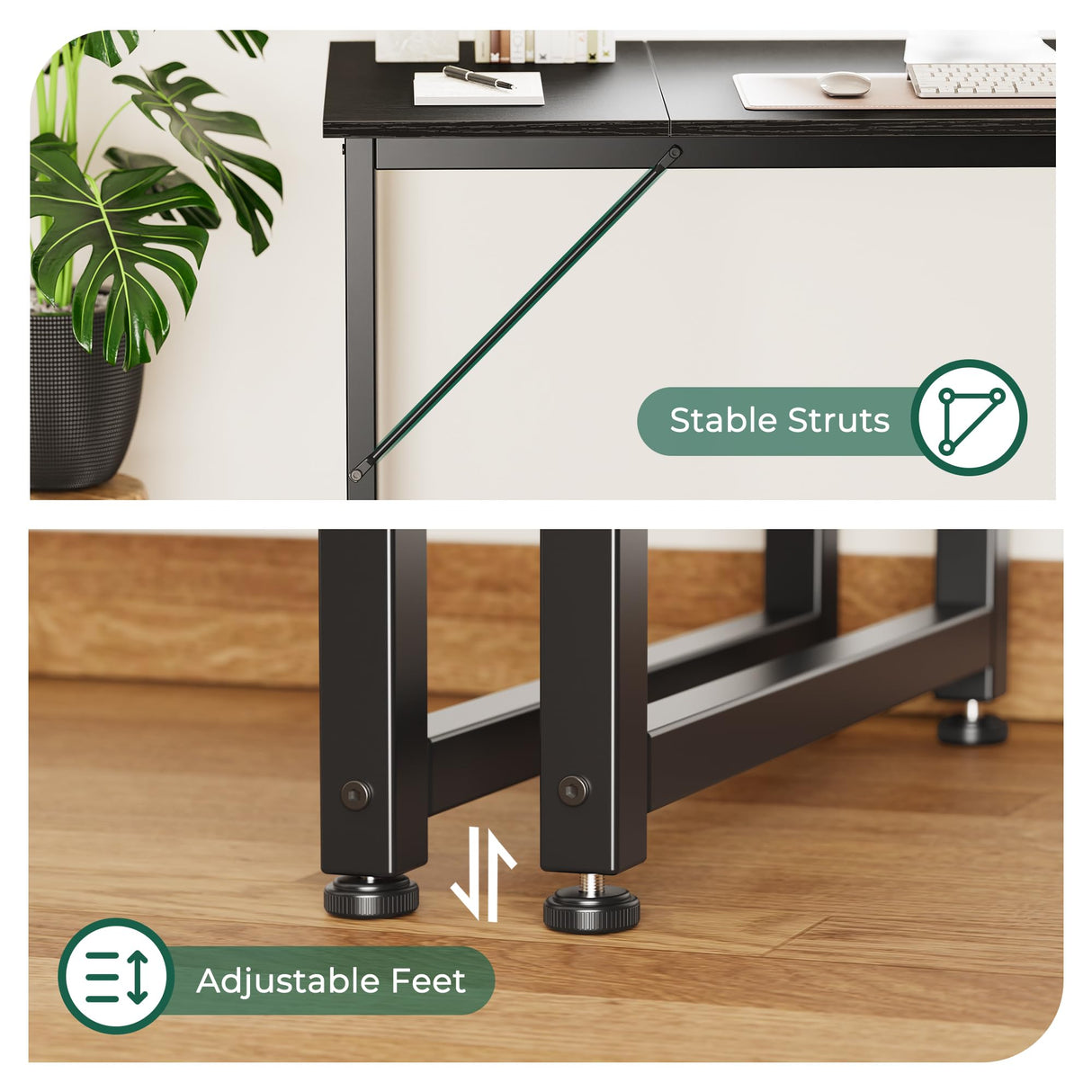 Huuger Modern Simple Office Desk, 63 Inch, Gaming & Writing Desk with Storage, Large Legroom, Metal Frame, Black Huuger