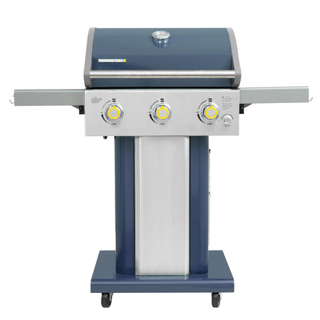 Permasteel 3-Burner Propane Gas Grill, 30,000 BTUs BBQ Grill with Cast Iron Grates, Foldable Side Tables & Tool Hooks, Outdoor Grill, Azure Permasteel