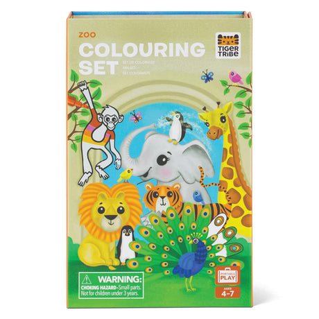 Tiger Tribe Coloring Set - Zoo, Activity Set for Kids, incl. Stickers & Markers Portable Storage Box, Perfect for Travel, Great Gift Tiger Tribe
