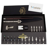 Trustela Calligraphy Set for Beginners, Wooden Dip Pen, Feather Quill, 19 Nibs, Ink Set, Gift Box Trustela