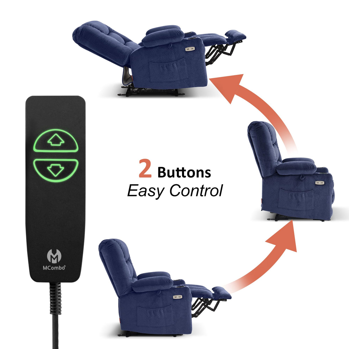 MCombo Zero Gravity Power Recliner Chair with Heat and Vibration Massage, Reclining Chair with USB & Type C Ports, Cup Holders for Living Room, Fabric 6079 (Navy Blue Medium 21.2" Seat Width) MCombo