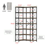 Condemo 7-Shelf Reversible Corner Bookshelf, Modern Industrial Tall Bookcase, 7-Tier Large L-Shaped Storage Shelf Display Rack with Metal Frame for Living Room, Home Office, Bedroom, Rustic Brown Condemo