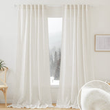 RYB HOME 108 inch Curtains - Flax Linen Blend Semi Sheer Light Glare Filtering Semi Sheer Drapes for Living Room Dining Doorway Farmhouse Office, Linen, Wide 52" by Long 108", 2 Panels RYB HOME