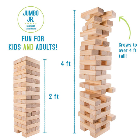 Giantville Giant Tumbling Timber Toy - Premium Pine Wood Life-Size Blocks Tower - Big Floor/Board Indoor/Outdoor Yard Game for Kids & Adults - 56-Pieces + Carry/Storage Bag - Grows to Over 4-Feet Giantville