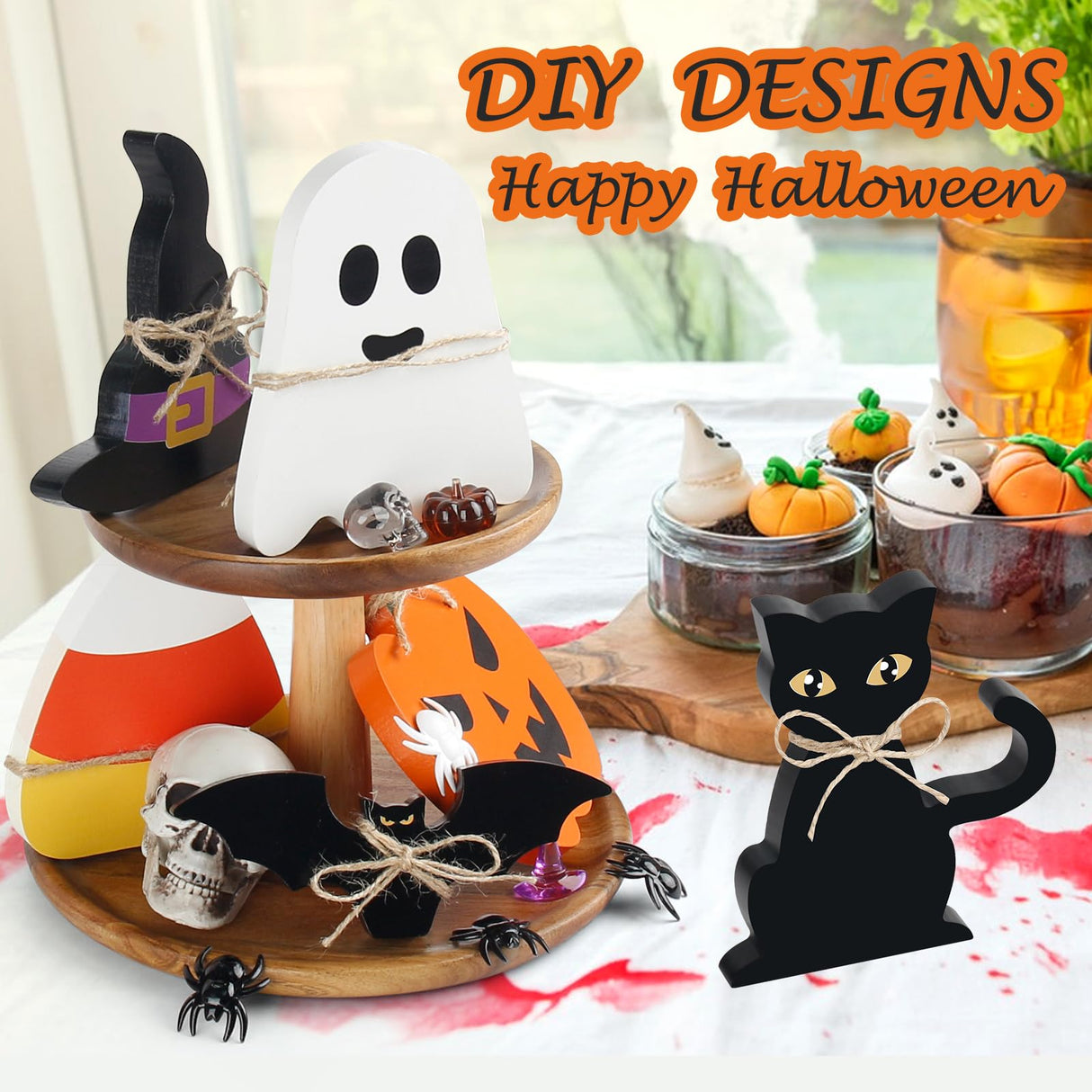 6PCS Halloween Wood Signs, Halloween Tiered Tray Decor, Halloween Decor, Halloween Git For Her, Halloween Day Shelf Personalized Decor, Mantle Decor, Farmhouse Tiered Tray Decor Aiolpy