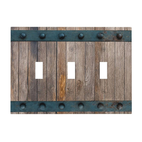 YIJIKJY Decorative Light Switch Plate Covers Vintage Brown Wood Barn Door Design 3 Gang Light Switch Cover Plate Triple Toggle Wall Plate Outlet Covers Faceplate for Farmhouse Home Decor YIJIKJY