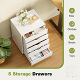 Sweetcrispy 5 Drawer Chest Mobile Storage Cabinets Small Wooden Dresser with Wheels Room Organization Furniture for Office Home, White Wood Sweetcrispy