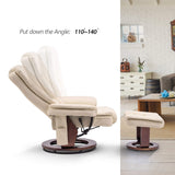 MCombo Swivel Recliner with Ottoman Chair, TV Chair Sets with Vibration Massage, for Small Space Living Room Bedroom 9096 9099 (Faux Leather, Cream White) MCombo
