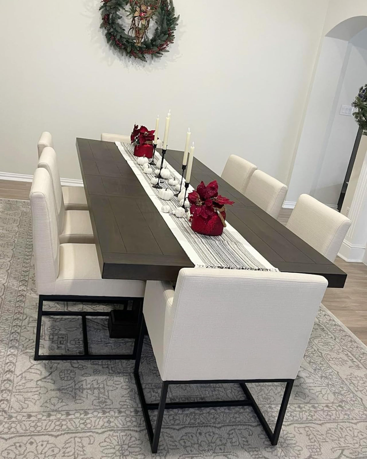 HNY Century Modern Dining Chairs Set of 6, Linen Fabric Kitchen & Dining Room Chair, Upholstered Dining Chair Side Chair with Black Finish Metal Frame, Cream 6 PC HNY