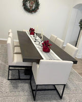 HNY Century Modern Dining Chairs Set of 6, Linen Fabric Kitchen & Dining Room Chair, Upholstered Dining Chair Side Chair with Black Finish Metal Frame, Cream 6 PC HNY