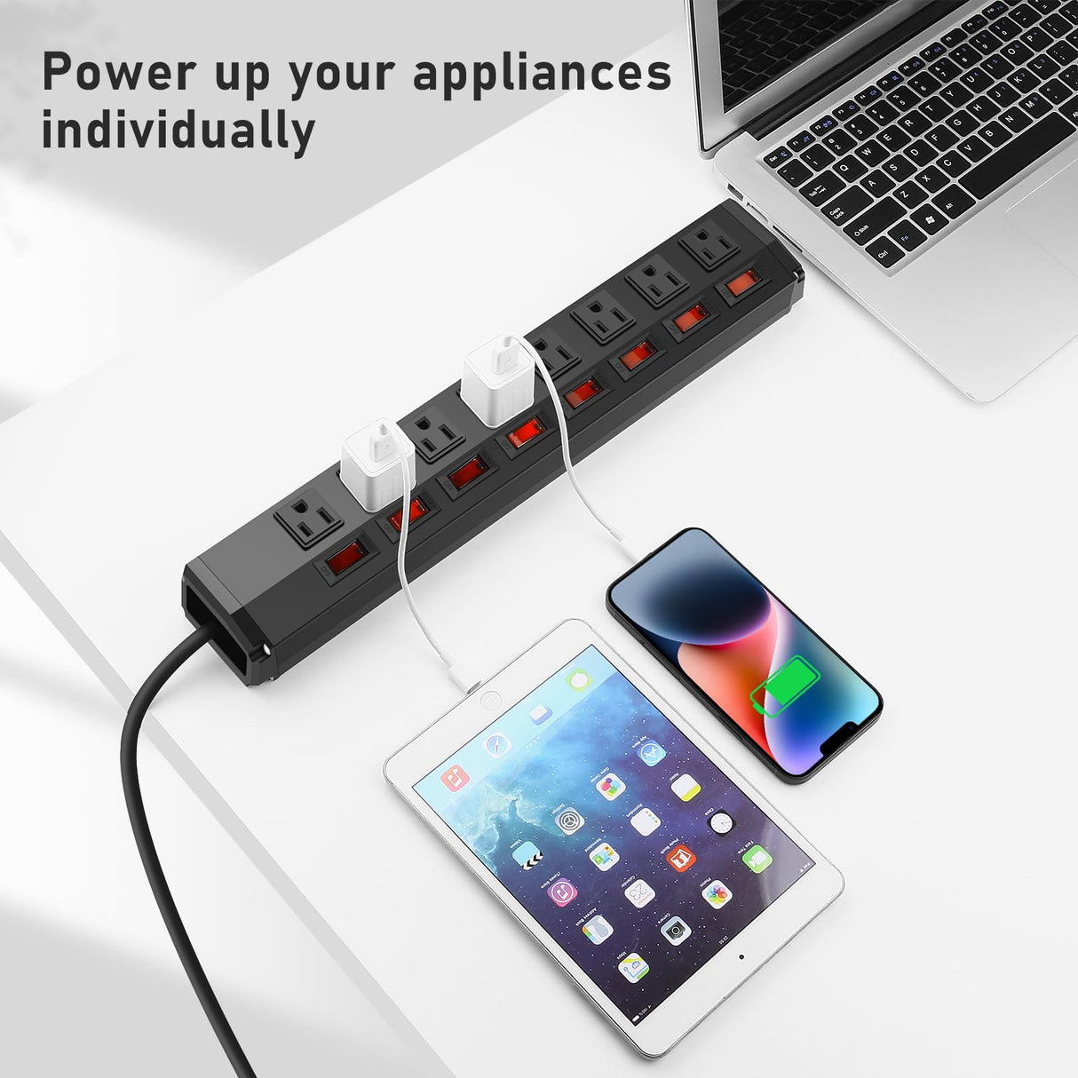 8 Outlet Heavy Duty Power Strip with 8 Individual Switches,Moutable Metal Power Strip Surge Protector 1200 Joules,6FT 14AWG Extension Cord,15A 1800W 125V 60Hz ANNQUAN