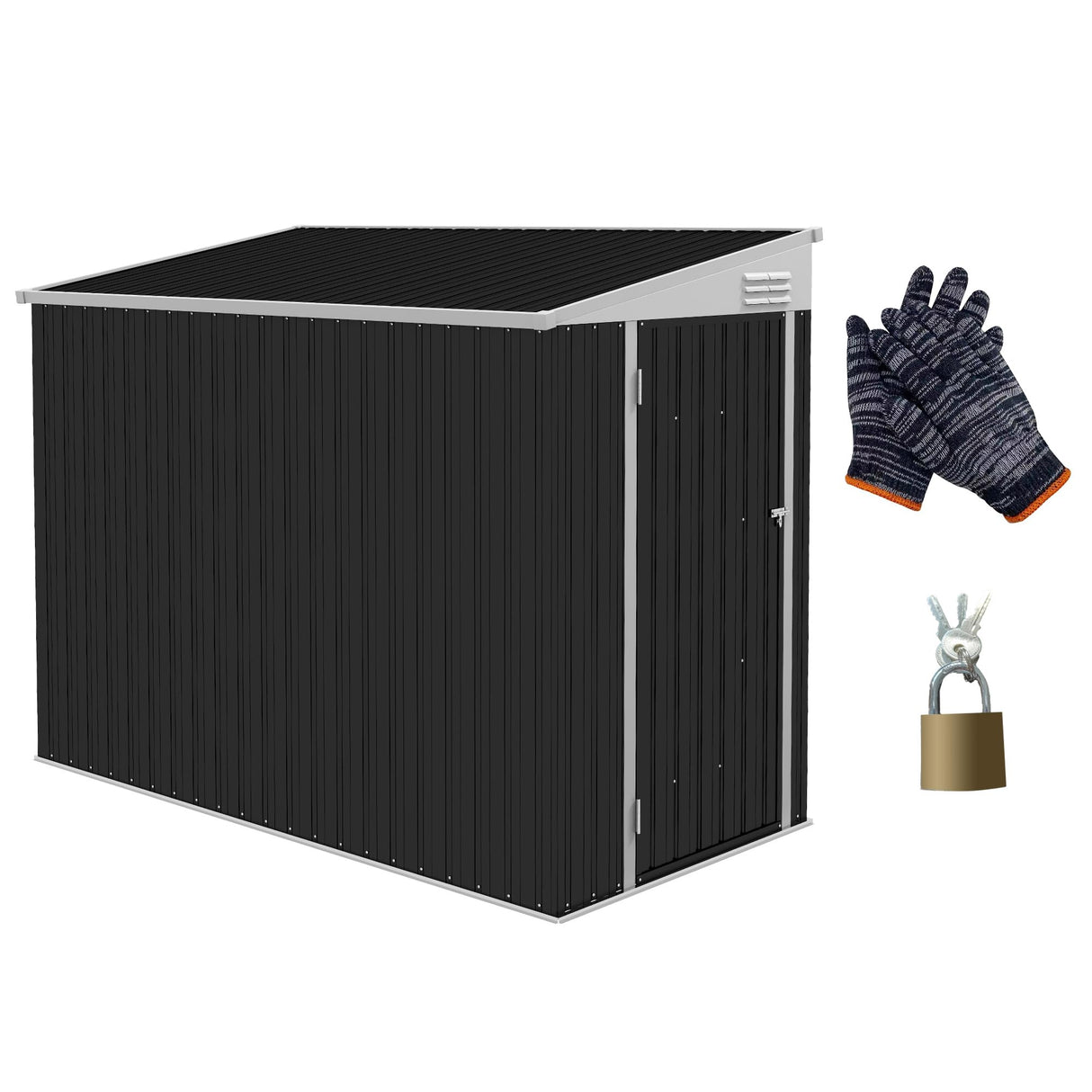 Outsunny 4' x 7.7' Metal Outdoor Storage Shed, Lean to Storage Shed, Garden Tool Storage House with Lockable Door and 2 Air Vents for Backyard, Patio, Lawn, Dark Gray Outsunny