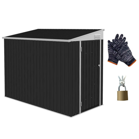 Outsunny 4' x 7.7' Metal Outdoor Storage Shed, Lean to Storage Shed, Garden Tool Storage House with Lockable Door and 2 Air Vents for Backyard, Patio, Lawn, Dark Gray Outsunny