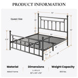 SHA CERLIN 14'' Queen Size Metal Platform Bed Frame/Victorian Headboard and Footboard/Steel Slats Mattress Foundation for Storage/No Box Spring Needed/Noise Free/Black SHA CERLIN