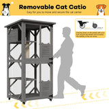 OFIKA Cat House Catio Outdoor Enclosure with Waterproof Roof,71'' cat House & Condos on Wheels for Outdoor Patio,Cat Window Box,Scratching Post（Grey） OFIKA