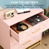 GAOMON Dresser for Bedroom with 3 Drawer, Modern Dressers Chest of Drawers, with Wide Drawers and Metal Handles, Wood Dressers, Pink GAOMON