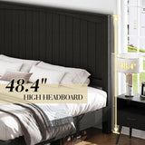 LUXOAK Queen Size Solid Wood Bed Frame with 48.4 inch Tall Headboard, Mid-Century Modern Platform Bed with Wooden Slats and Metal Frame. No Box Spring Needed, Easy Assembly, Black LUXOAK