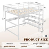 KINFFICT Loft Bed Full Size with Desk and Shelves, Heavy Duty Full Loft Bed Frame with Bookcase Storage, Solid Wood Lofted Bed Frame, Space-Saving, Noise Free, No Box Spring Needed KINFFICT