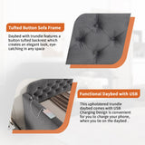 HMYFGD Twin Size Upholstered Velvet Daybed with Trundle and USB Charging Port - Button Tufted Twin Size Sofa Frame, No Box Spring Needed, for Bedroom, Guest Room (Dark Grey, Twin) HMYFGD