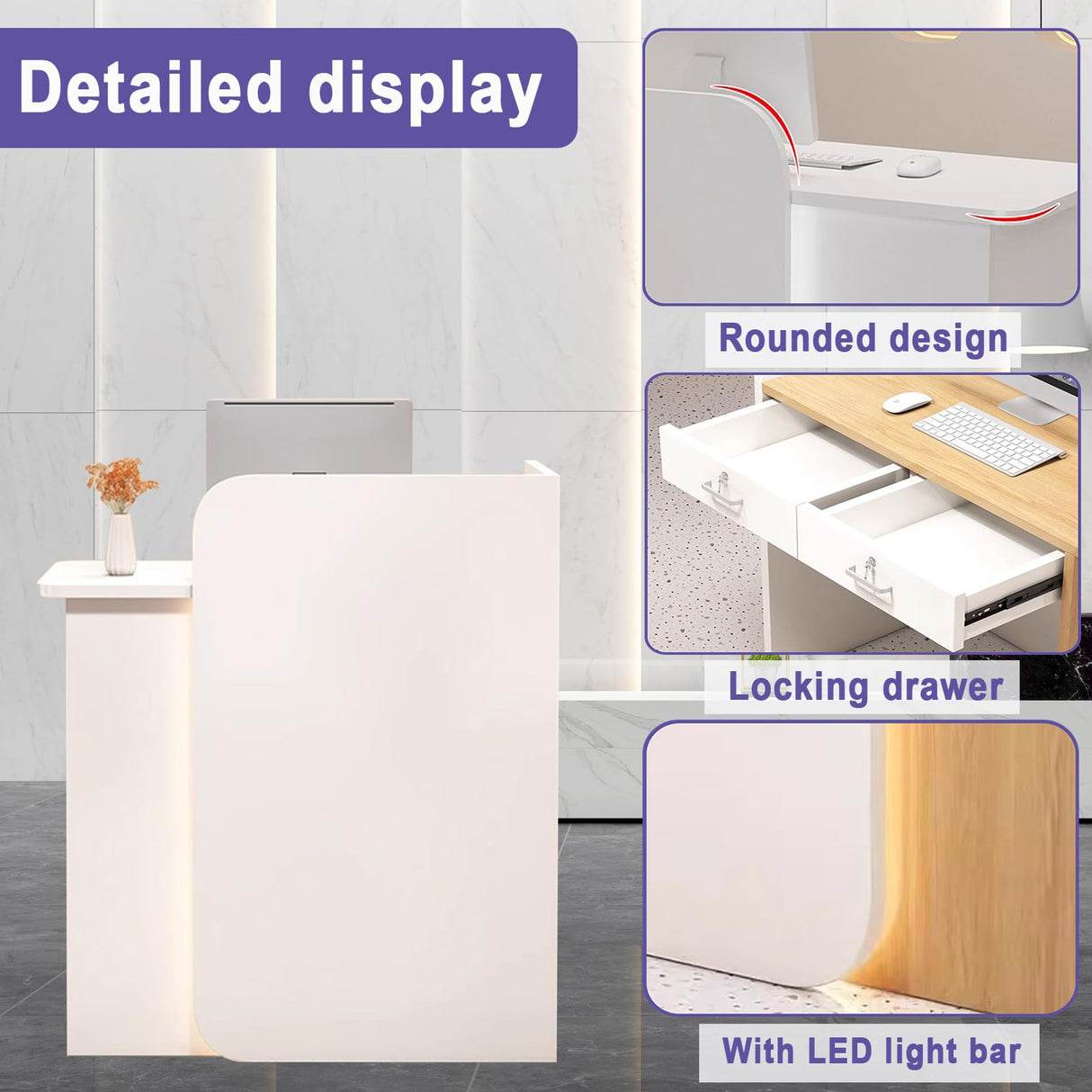 BFECGDXT Small Reception Desk with Counter, Modern L-Shaped Front Desk with Lockable Drawer, Retail Counter for Salon, Clothing Beauty, Left Corner 39.4in BFECGDXT