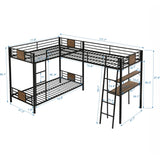 Metal Triple Bunk Bed for Kids Twin Over Twin L-Shape Bunk Bed Attached a Loft Bed with Desk & Shelves 3 Bunked Beds for for Dorm, Boys Girls Teens Kids, Brown Bellemave