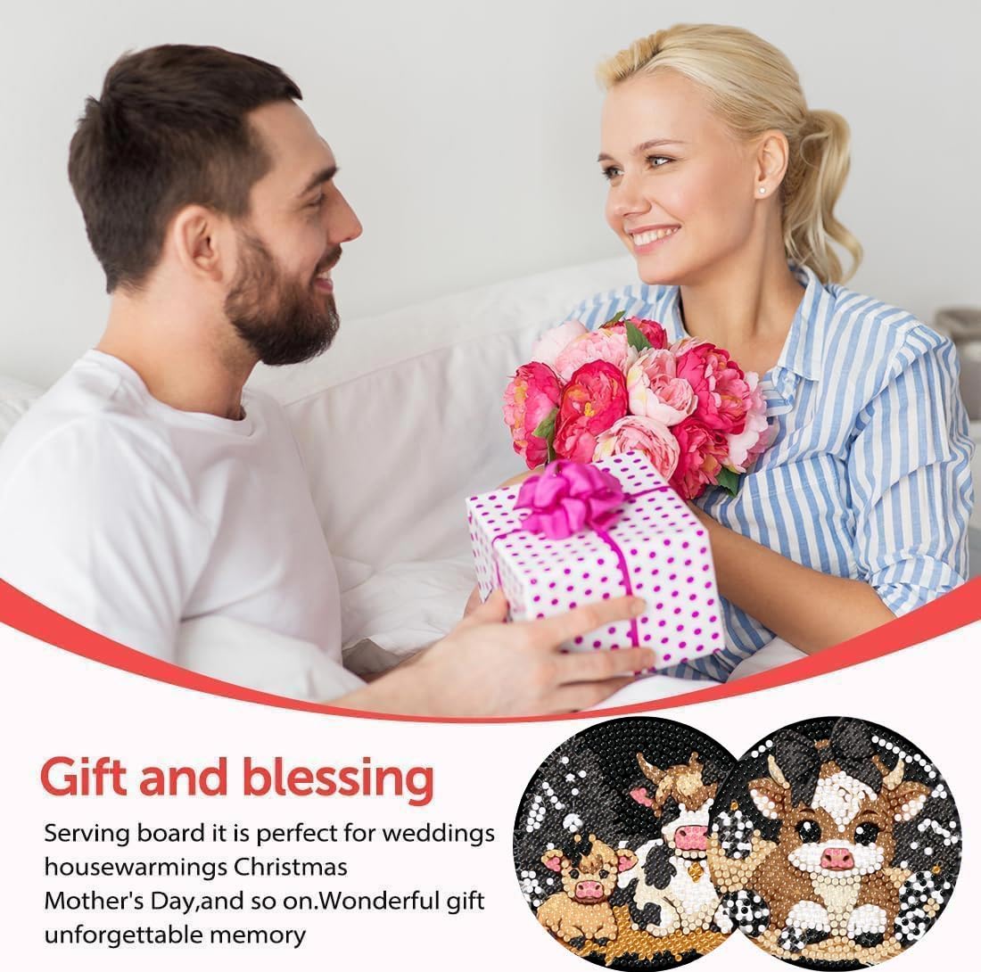 Canrichshop 8 Pcs Highland Cow Diamond Painting Coasters, Cute Animals Art Kits, 5D DIY Full Drill Dots, Arts and Crafts Supplies for Adults Canrichshop