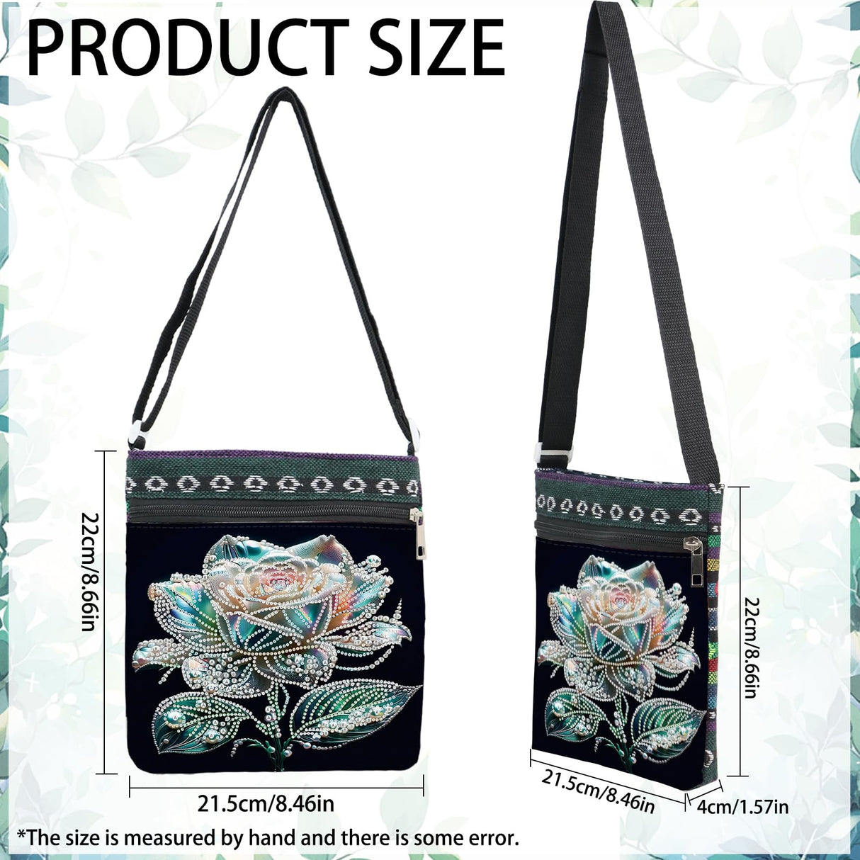 DIY Diamond Art Painting Canvas Crossbody Bag, Ethnic Style, Special Shaped Crystal Diamond Painting by Numbers Mosaic Kits Focart