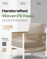 Oasbira Aluminum Outdoor Patio Furniture Set, HDPE Rope 5 Piece Modern Sectional Conversation Sets with Dual-Layer Coffee Table, All Weather Patio Couch Sofa with Thick Cushions, White Frame, Ivory Oasbira