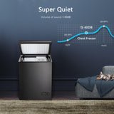 R.W.FLAME Chest Freezer 3.5 Cubic Feet with 2 Removable Baskets and Defrost Water Drain, Deep Freezer, Adjustable Temperature, Energy Saving, Top Open Door Compact Freezer (3.5 Cubic Feet, Black) R.W.FLAME