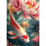 MXJSUA Koi Fish DIY Diamond Painting by Number Kits for Adults, Peony Flower 5D Round Drill Diamond Gem Art Painting Picture Arts Kits Craft for Home Wall Decor 12x16 Inch MXJSUA