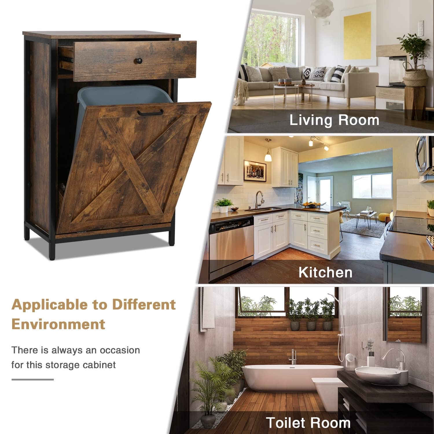 Bed Bath & Beyond 10 Gallon Tilt Out Kitchen Trash Cabinet Trash Can Wooden Tilts Out Hands Laundry Recycling Holder Brown Oak - WoodArtSupply